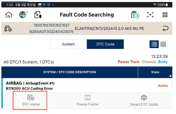 Paso 2: Pantalla Estado del DTC