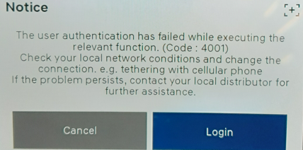 Pantalla del código de error 4001